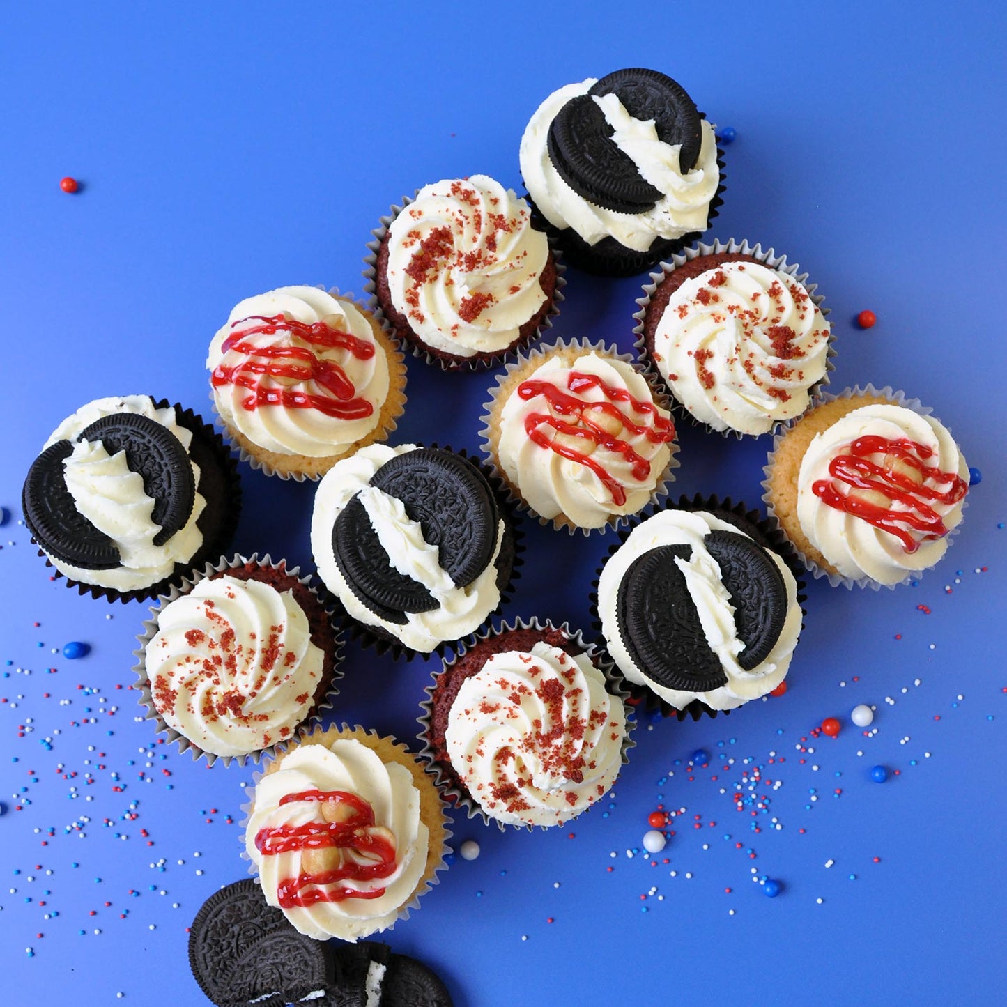 Cookies, Red Velvet & Peanut Butter Cupcake Selection 12