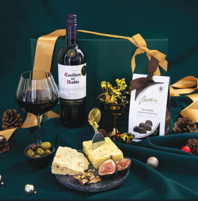 The Essentials Gift Basket - Wine, Cheese & Chocolate